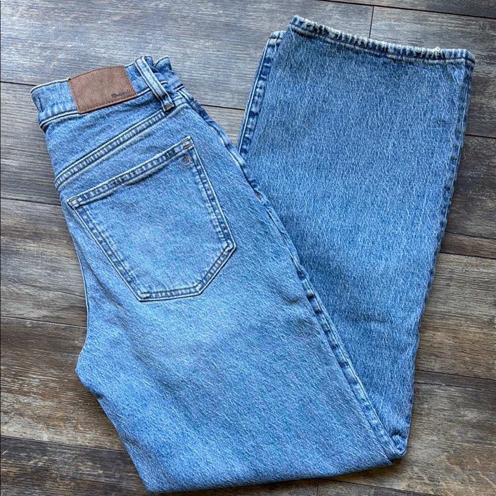 Madewell Blue Flare & Wide Leg Jeans with Gold Stitching